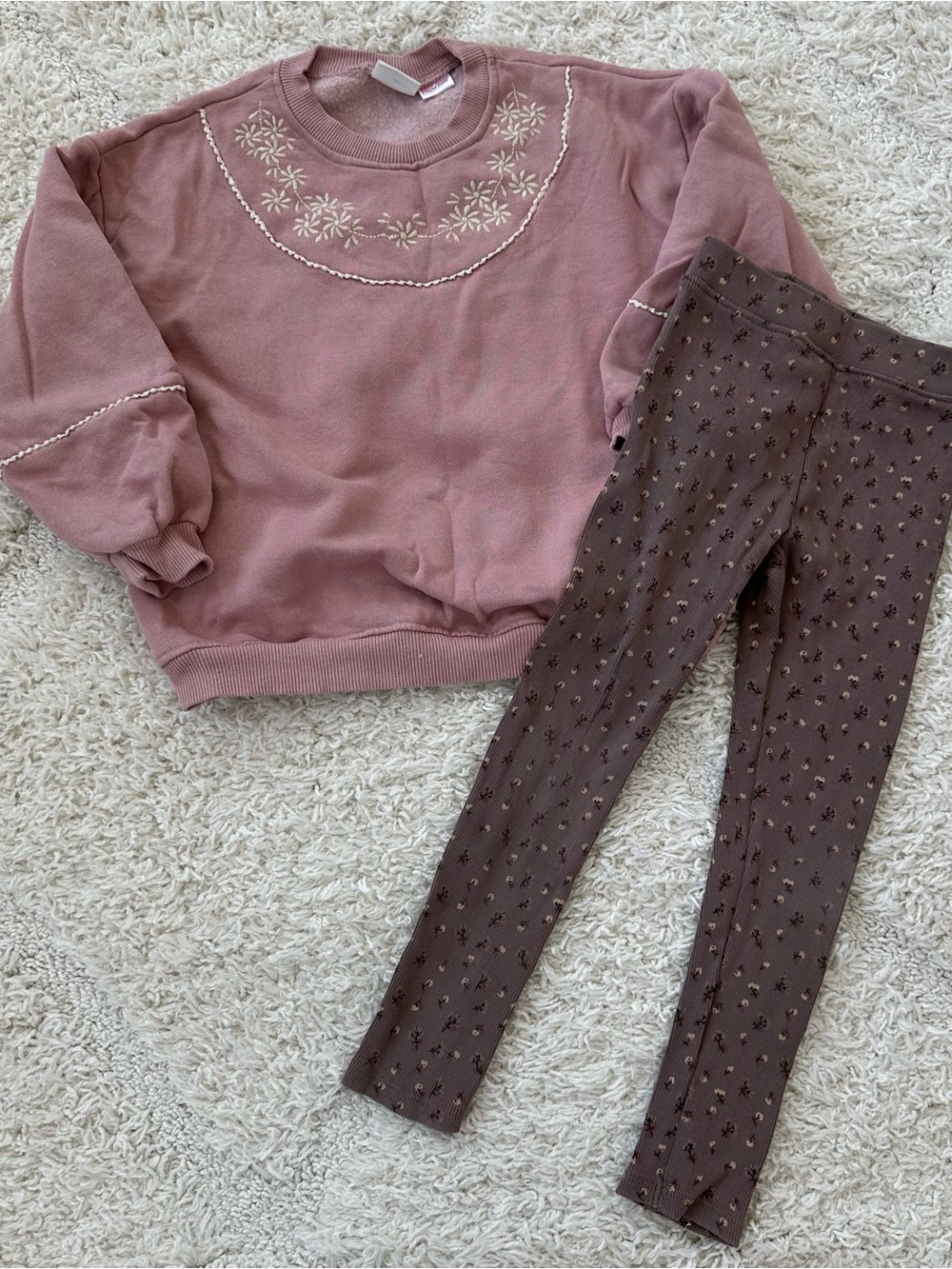 Zara Embroidered Pink & Brown Floral Set
